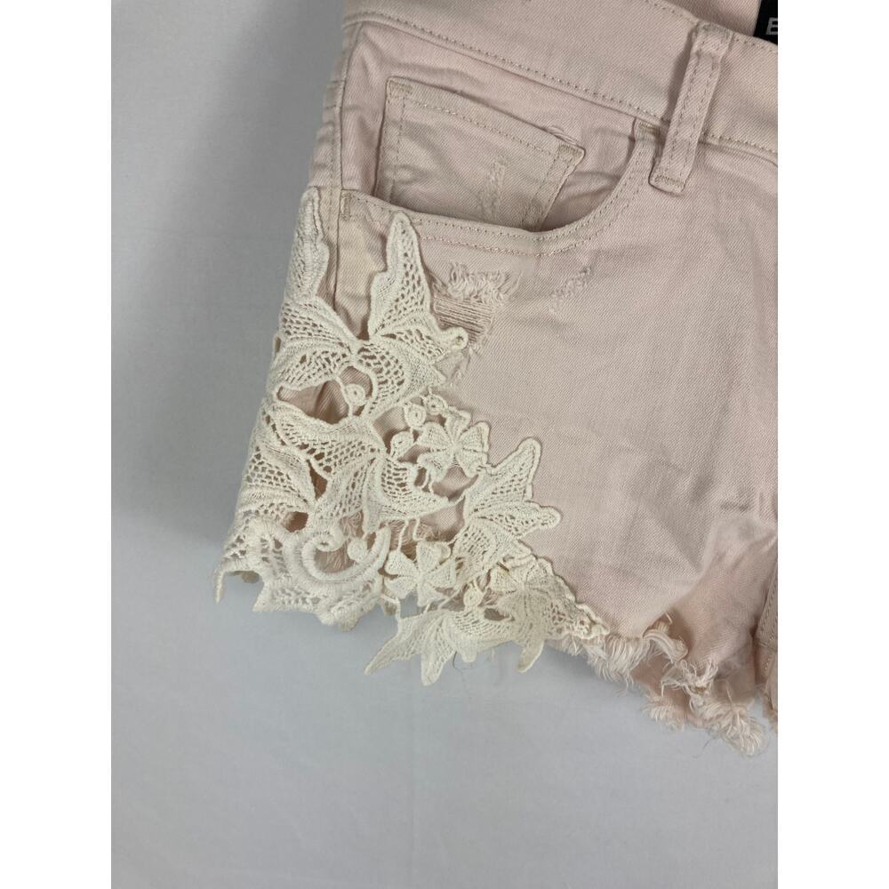 Express Lace Trim Tan Denim Shorts Size 6 - Picture 2 of 4